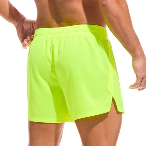 Amy Coulee Sporthose Herren Kurz 3" Mesh Laufhose Trainingshose Herren Kurz Schnelltrocknende Basketball Sport Shorts mit Innenzugband (Neongrün, M) von Amy Coulee