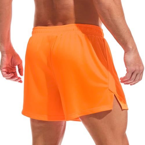 Amy Coulee Sporthose Herren Kurz 3" Mesh Laufhose Trainingshose Herren Kurz Schnelltrocknende Basketball Sport Shorts mit Innenzugband (Orange, M) von Amy Coulee