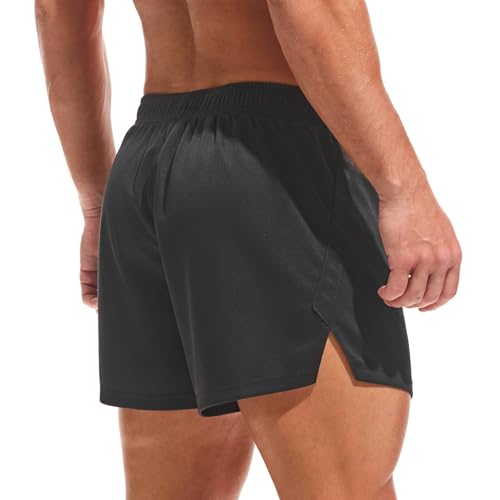 Amy Coulee Sporthose Herren Kurz 3" Mesh Laufhose Trainingshose Herren Kurz Schnelltrocknende Basketball Sport Shorts mit Innenzugband (Schwarz, L) von Amy Coulee