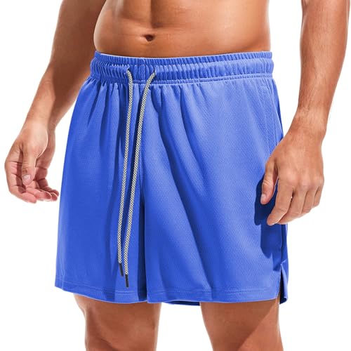 Amy Coulee Sporthose Herren Kurz 5" Baggy Mesh Basketball Shorts Atmungsaktiv Kurze Laufhose Trainingshose Herren Sommer Trainingsshorts mit Elastischem Bund und Taschen (Blau, L) von Amy Coulee