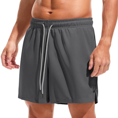 Amy Coulee Sporthose Herren Kurz 5" Baggy Mesh Basketball Shorts Atmungsaktiv Kurze Laufhose Trainingshose Herren Sommer Trainingsshorts mit Elastischem Bund und Taschen (Dunkel Grau, M) von Amy Coulee