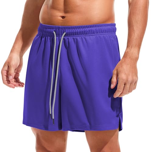 Amy Coulee Sporthose Herren Kurz 5" Baggy Mesh Basketball Shorts Atmungsaktiv Kurze Laufhose Trainingshose Herren Sommer Trainingsshorts mit Elastischem Bund und Taschen (Violett, S) von Amy Coulee