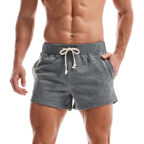 Amy Coulee Sporthose Herren Kurz Baumwolle 3" Sport Shorts Atmungsaktive Kurze Jogginghose Laufshorts Sweatshorts Tennishose Herren mit Taschen (Dunkel Grau, L) von Amy Coulee