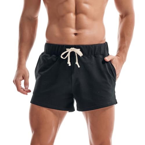 Amy Coulee Sporthose Herren Kurz Baumwolle 3" Sport Shorts Atmungsaktive Kurze Jogginghose Laufshorts Sweatshorts Tennishose Herren mit Taschen (Schwarz, L) von Amy Coulee