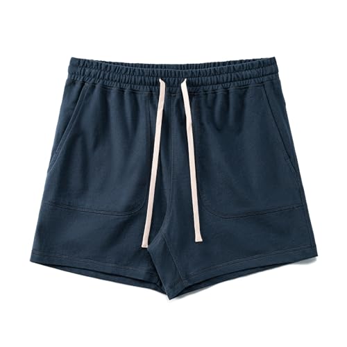 Amy Coulee Sporthose Herren Kurz Baumwolle 5" Kurze Hosen Jogginghose Trainingshose Sweat Sport Sommer Shorts mit Taschen (Dunkel Blau, M) von Amy Coulee