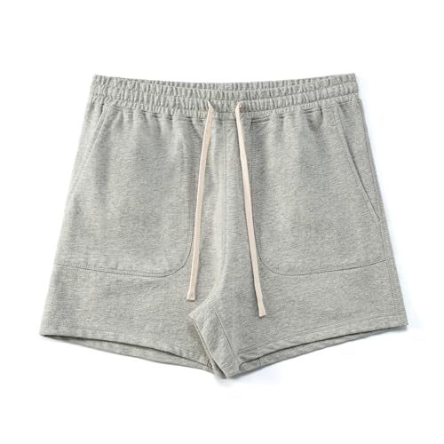 Amy Coulee Sporthose Herren Kurz Baumwolle 5" Kurze Hosen Jogginghose Trainingshose Sweat Sport Sommer Shorts mit Taschen (Grau, L) von Amy Coulee