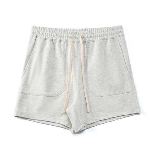 Amy Coulee Sporthose Herren Kurz Baumwolle 5" Kurze Hosen Jogginghose Trainingshose Sweat Sport Sommer Shorts mit Taschen (Hellgrau, L) von Amy Coulee