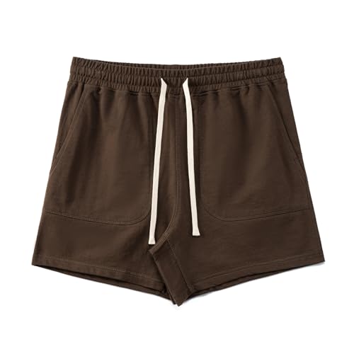 Amy Coulee Sporthose Herren Kurz Baumwolle 5" Kurze Hosen Jogginghose Trainingshose Sweat Sport Sommer Shorts mit Taschen (Kaffee, L) von Amy Coulee