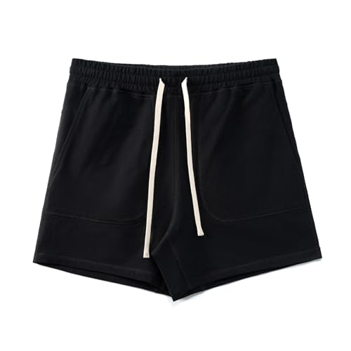 Amy Coulee Sporthose Herren Kurz Baumwolle 5" Kurze Hosen Jogginghose Trainingshose Sweat Sport Sommer Shorts mit Taschen (Schwarz, M) von Amy Coulee