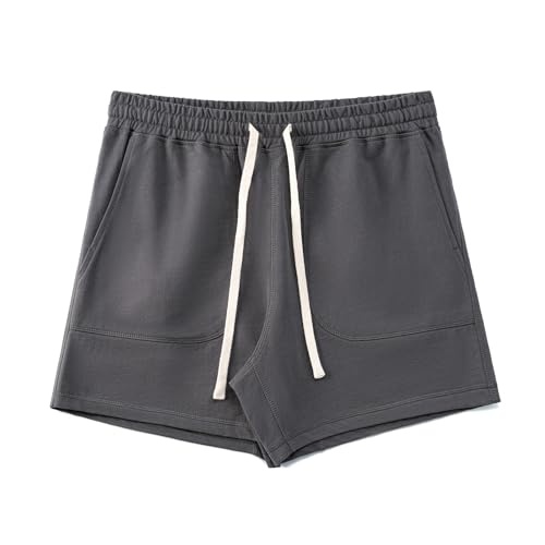 Amy Coulee Sporthose Herren Kurz Baumwolle 5" Kurze Hosen Jogginghose Trainingshose Sweat Sport Sommer Shorts mit Taschen (Zementgrau, S) von Amy Coulee