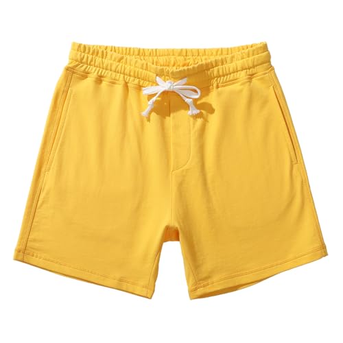 Amy Coulee Sporthose Herren Kurz Baumwolle Jogginghose Trainingshose 5,5" Sport Fitness Sweat Sommer Shorts mit Taschen (Gelb, XXL) von Amy Coulee