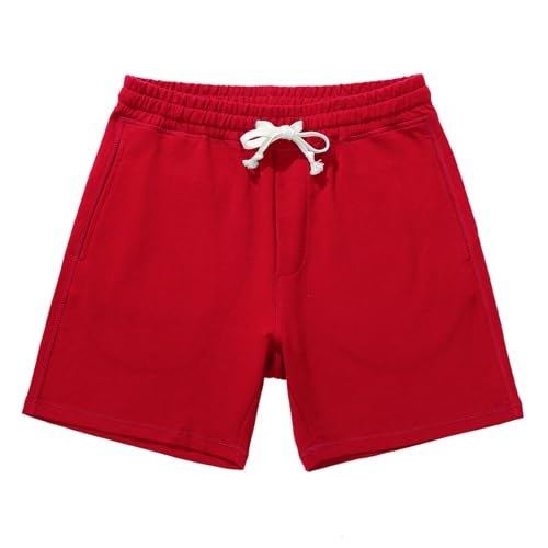 Amy Coulee Sporthose Herren Kurz Baumwolle Jogginghose Trainingshose 5,5" Sport Fitness Sweat Sommer Shorts mit Taschen (Rot, XXL) von Amy Coulee