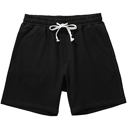 Amy Coulee Sporthose Herren Kurz Baumwolle Jogginghose Trainingshose 5,5" Sport Fitness Sweat Sommer Shorts mit Taschen (Schwarz, L) von Amy Coulee
