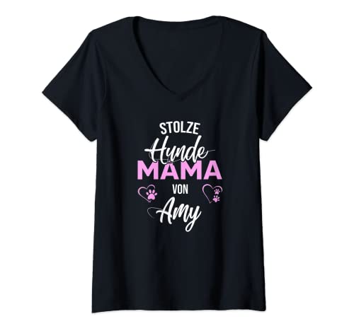 Damen Stolze Hundemama von Amy Hund Frauchen T-Shirt mit V-Ausschnitt von Amy Hundemama Frauchen Gassi Hunde Hundename