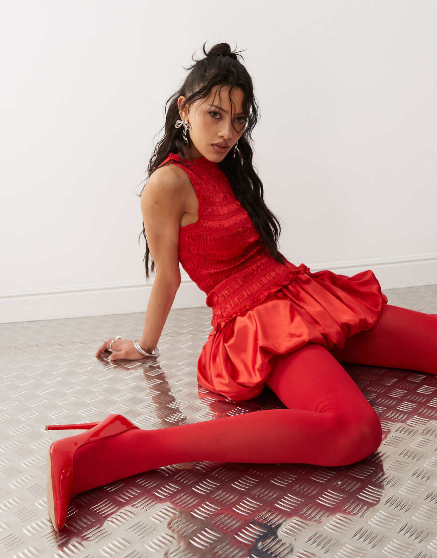 Amy Lynn - Claudia - Ultrakurzer Ballonrock aus Satin in Rot, Kombiteil von Amy Lynn