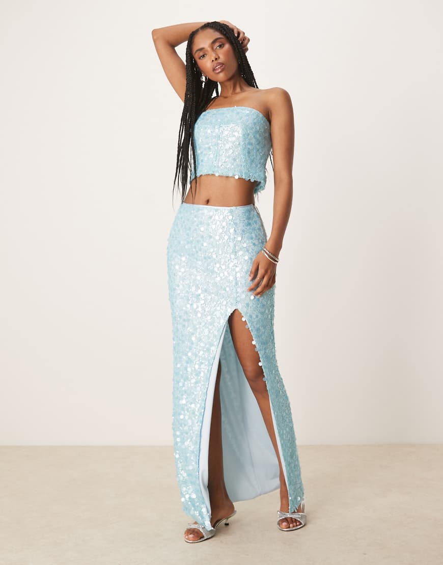 Amy Lynn - Maxirock in Aqua-Blau mit Scheiben-Pailletten, Kombiteil von Amy Lynn