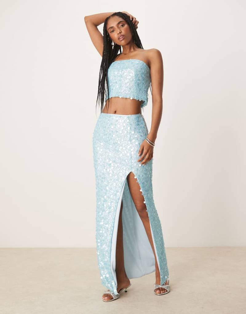 Amy Lynn - Maxirock in Aqua-Blau mit Scheiben-Pailletten, Kombiteil von Amy Lynn