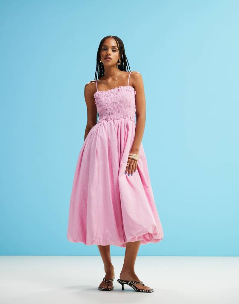 Amy Lynn - Polly - Gesmoktes Midikleid in rosa gestreift von Amy Lynn