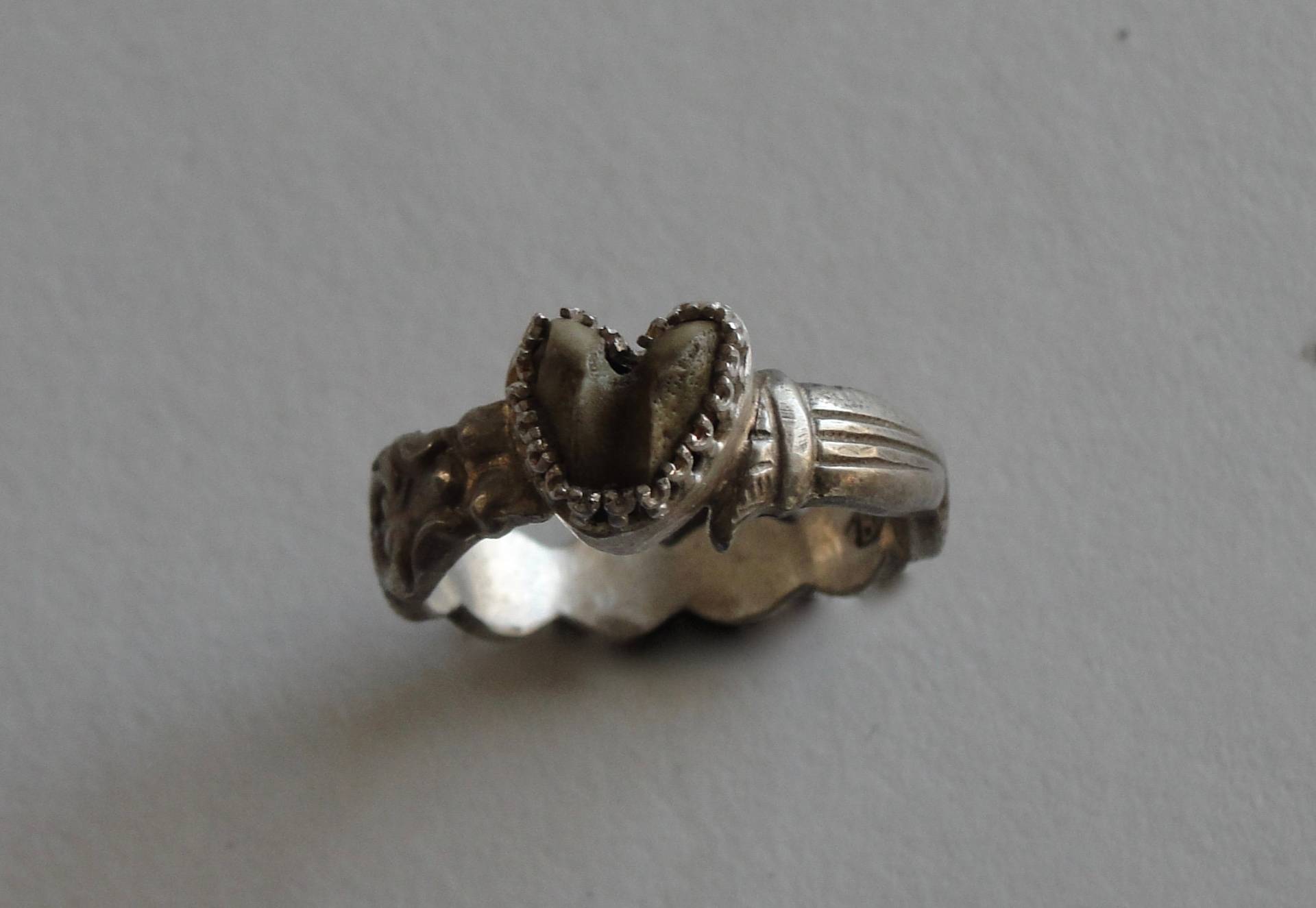 Silberring Mit Herzförmiger Nagetier-Epiphyse-Oberschenkelknochen Direkt Aus Einer Eulenkugel Silberring Mit Herzförmiger Nagetier-Epiphyse-Oberschenkelknochen Direkt Aus Einer Eulenkugel von AmyBishopDesigns