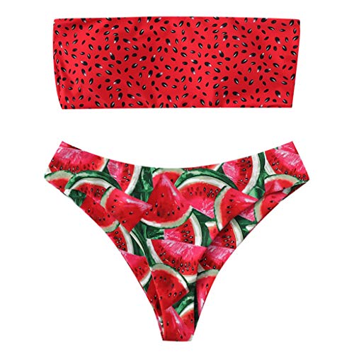 AmyGline Badeanzug Damen Bikini Set Push Up Bandeau Zweiteilige Badeanzug Obst Wassermelone Druck Bikini Badeanzug Bademode Bikinihose Strandkleidung Swimsuits Bikinioberteil von AmyGline