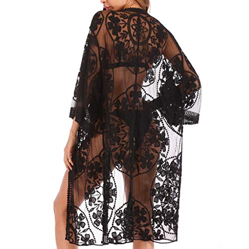 AmyGline Damen Kimono Cardigan Strand Chiffon Bluse Tops Bikini Cover up/Bohemia Floral Kimono/SexyHohl Bikini Bluse/Spitze böhmischer Strand Kimono Mantel von AmyGline