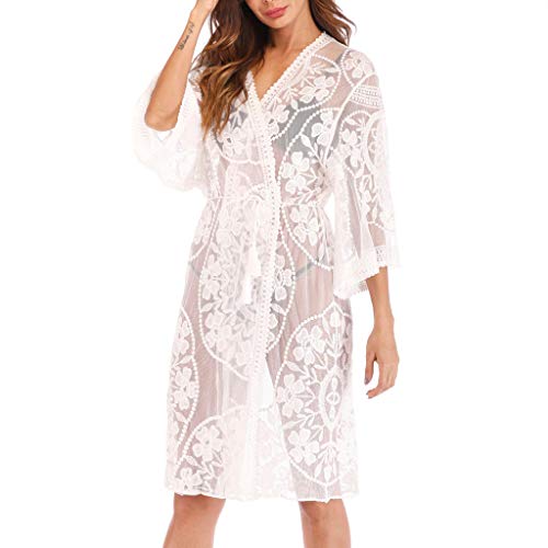 AmyGline Damen Kimono Cardigan Strand Chiffon Bluse Tops Bikini Cover up/Bohemia Floral Kimono/SexyHohl Bikini Bluse/Spitze böhmischer Strand Kimono Mantel von AmyGline