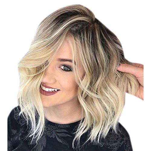 AmyGline Damen Perücke Blond Natürlich Gradient Farbe kurze Lockig Haar Perücke Volle Perücke von AmyGline