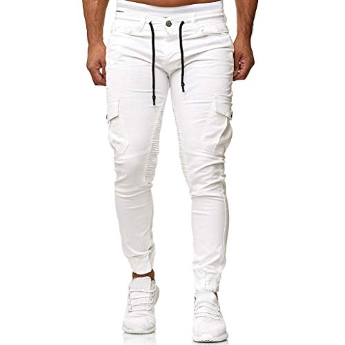 AmyGline Herren Hose Einfarbig Casual Sporthosen Drawstring Taschen Skinny-Fit Cargo Hose Jogginghose Männer Freizeithose Chino Hose Sweatpants von AmyGline