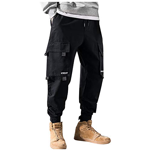 AmyGline Herren Hose Mode Cargo Hose Muti Taschen Bandage CasualSporthosen Harem Hose Männer Freizeithose Chino Hose Sweatpants von AmyGline