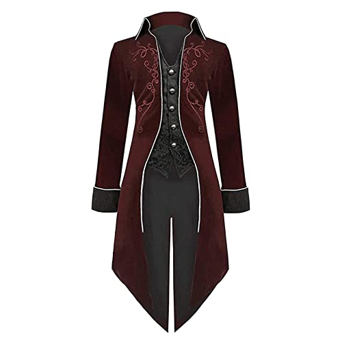 AmyGline Herren Jacke Frack Steampunk Gothic Gehrock Mantel Smoking Cosplay Kostüm Uniform Smokingjacke Retro Mittelalter Viktorianischen Kleidung Lange Uniformkleid Männer von AmyGline