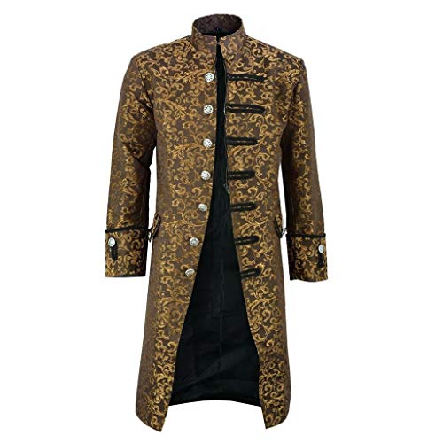 AmyGline Herren Jacke Frack Steampunk Gothic Gehrock Uniform Cosplay Kostüm Smoking Mantel Retro Viktorianischen Langer Uniformkleid Plus Size Männer Langarm (Gelb-B, L) von AmyGline