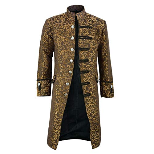 AmyGline Herren Jacke Frack Steampunk Gothic Gehrock Uniform Cosplay Kostüm Smoking Mantel Retro Viktorianischen Langer Uniformkleid Plus Size Männer Langarm (Gelb-B, M) von AmyGline