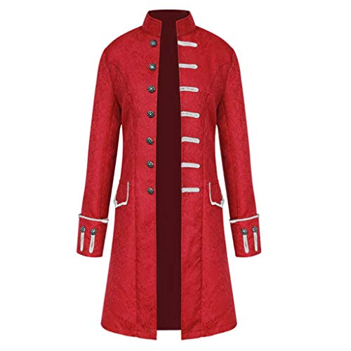 AmyGline Herren Jacke Frack Steampunk Gothic Gehrock Uniform Cosplay Kostüm Smoking Mantel Retro Viktorianischen Langer Uniformkleid Plus Size Männer Langarm (Rot, XL) von AmyGline
