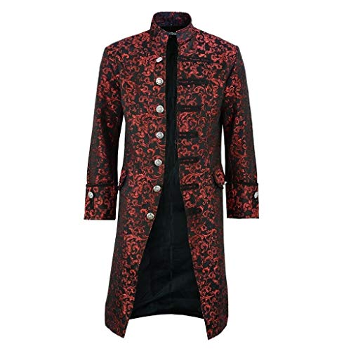 AmyGline Herren Jacke Frack Steampunk Gothic Gehrock Uniform Cosplay Kostüm Smoking Mantel Retro Viktorianischen Langer Uniformkleid Plus Size Männer Langarm (Rot-B, 5XL) von AmyGline