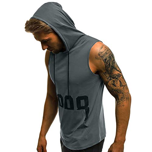 AmyGline Herren Sommer Hoodie Weste Muskelshirt Bodybuilding Ärmelloses T-Shirt Männer Gyms Muscle Shirts Tops Trainingsweste Schnell trocknend von AmyGline