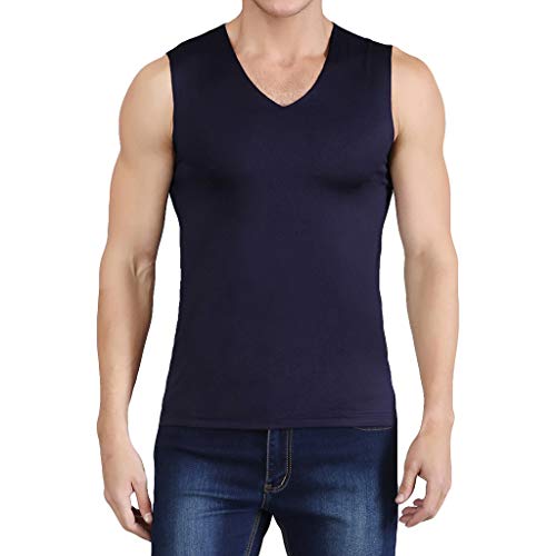 AmyGline Herren T Shirt Top,Ärmellos Tank Top Eisseide Spurlos Dünn Atmungsaktiv V Ausschnitt T-Shirt Basic Männer Sommer Hemd Henley Shirt Sweatshirt Freizeithemd von AmyGline