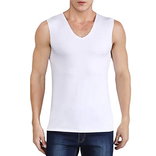 AmyGline Herren T Shirt Top,Ärmellos Tank Top Eisseide Spurlos Dünn Atmungsaktiv V Ausschnitt T-Shirt Basic Männer Sommer Hemd Henley Shirt Sweatshirt Freizeithemd von AmyGline