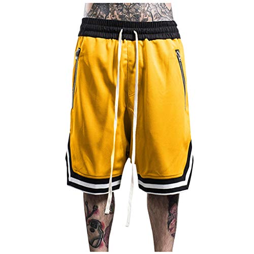 AmyGline Hosen Herren Shorts Neu-Männer CasualMode Lose Schnell Trocknend Outdoor Sports Shorts Joggen Fitness Basketball Shorts Kurze Hose Freizeithose Sweatpants Strandshorts (Gelb-B, 3XL) von AmyGline