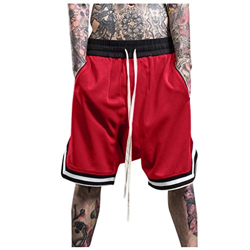 AmyGline Hosen Herren Shorts Neu-Männer CasualMode Lose Schnell Trocknend Outdoor Sports Shorts Joggen Fitness Basketball Shorts Kurze Hose Freizeithose Sweatpants Strandshorts (Rot-B, 3XL) von AmyGline