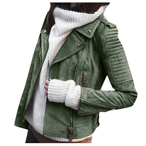 AmyGline Jacke Damen Vintage Lederjacke Revers Falten Slim Fit Langarm Zip Leder Jacke mit Gürtel Mantel Motorradjacke Bikerjacke Bomber Jacke von AmyGline