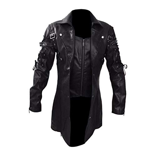 AmyGline Jacke Herren Lederjacke Vintage Steampunk Leder Jacke Biker Motorrad Reißverschluss Gothic Punk Strench Mantel Windjacke Männer Übergangsjacke Bomberjacke Bikerjacke von AmyGline