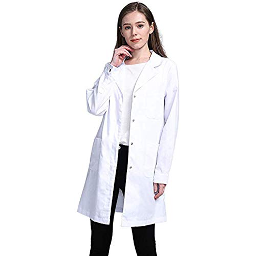 AmyGline Jacke Kittel,Labor Kittel Mantel,Arztkittel für Frauen,Weißer Mantel Damen, Medizinische Jacke,fürStudenten,Wissenschaftslabor,Doktor,Krankenschwester,Cosplay, Baumwollkittel von AmyGline