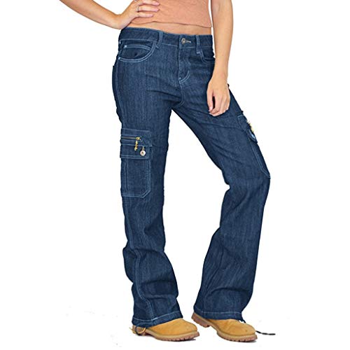 AmyGline Jeanshose Damen Cargohose Militär Jeans Hosen Weite Beinhosen Freizeithose Sporthose Schlaghose Outdoorhose Arbeitshose (Dunkelblau, M) von AmyGline