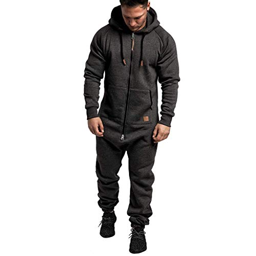 AmyGline Jumpsuit Herren Herbst Winter Kuscheliger Jumpsuit Sweat Jogger Jogging Anzug Trainingsanzug Overall Ganzkörperanzug Hoodie Kapuzenpullover Siamesisch Hose Freizeithose Sporthose von AmyGline