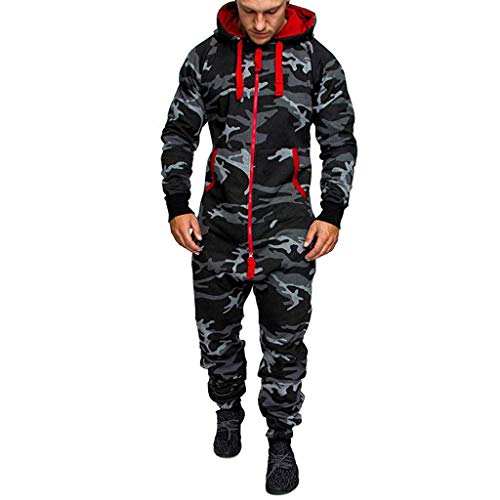 AmyGline Jumpsuit Herren Herbst Winter Kuscheliger Jumpsuit Sweat Jogger Jogging Anzug Trainingsanzug Overall Ganzkörperanzug Hoodie Kapuzenpullover Siamesisch Hose Freizeithose Sporthose von AmyGline