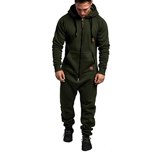 AmyGline Jumpsuit Herren Herbst Winter Kuscheliger Jumpsuit Sweat Jogger Jogging Anzug Trainingsanzug Overall Ganzkörperanzug Hoodie Kapuzenpullover Siamesisch Hose Freizeithose Sporthose von AmyGline