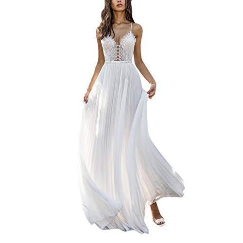 AmyGline Kleider Damen Hochzeitskleid Sexy Tiefer V Ärmellos Sling Rückenfrei Lange Maxikleid Abendkleider Elegant Brautkleid Brautjungfernkleid Partykleid Ballkleid von AmyGline