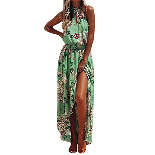 AmyGline Lange Kleider Damen Sommerkleid Hoho Kleid Lang Blumen Lange Maxi Kleid Ärmelloses Neckholder Abendkleid Partykleid Strandkleid Sommerkleid von AmyGline