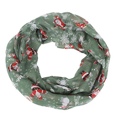 AmyGline Loop Schal Damen Weihnachten Santa Schneemann Cartoon Drucken Voile Schlauchschal Winterschal Tuch Stola Halstuch Snood von AmyGline