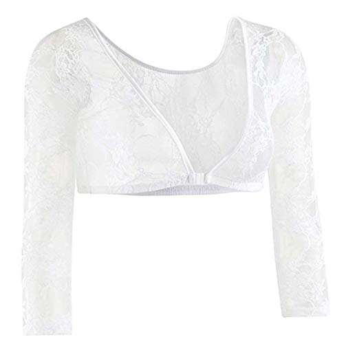 AmyGline Nahtlose Arm Shaper Unterwäsche Perspective Cardigan aus Spitze mit V-Ausschnitt (Weiß, L3) von AmyGline